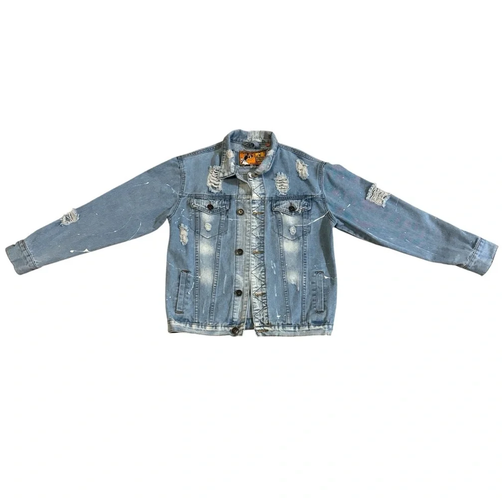 Men’s Light Blue Distressed Denim Jacket size Small